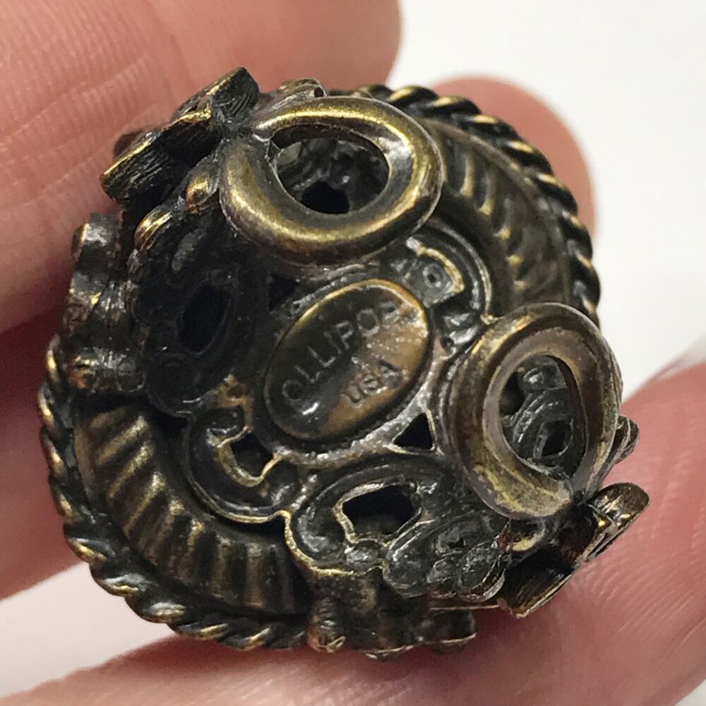 Ollipop USA Vintage Cocktail Chunky Large Ring Adjustable Red Black Stone Brass - Picture 15 of 15